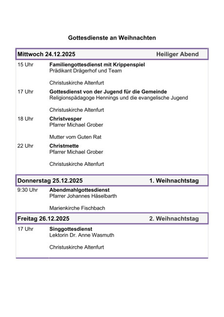 Gottesdienste Weihnachten